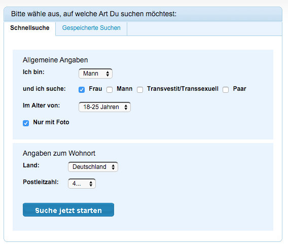 Die Suchfunktionen auf Fickzeit.com